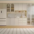 Modern Wine Cabinet With Glass Doors LED Lighting And Wooden Display Shelves In Living Room
