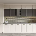 Modern Kitchen With White Lower And Dark Upper Cabinets Black Hexagonal Tile Backsplash 3d model