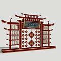Traditional Chinese Art Installation With Red Architectural Structure Lanterns Fu Characters And Qingshan Xiushui Plaque
