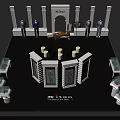 Luxury Men's Suits Exhibition With Mannequins Display Cabinets Tables And Columns