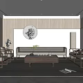 Modern Living Room Interior Design With Wooden Paneling Circular Art Light Sofa And Coffee Table