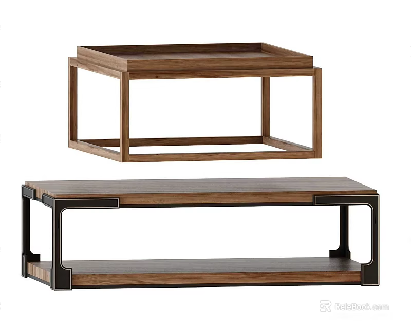 Modern Wooden Coffee Tables With Rectangular Top Wooden Frame And Lower Shelf 3d model