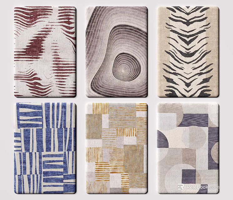 Modern Square Rugs with Various Abstract Geometric Striped and Spiral Patterns 3d model