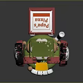 Cartoon Food Truck With Chef Hat Big Eyes Green Red Design