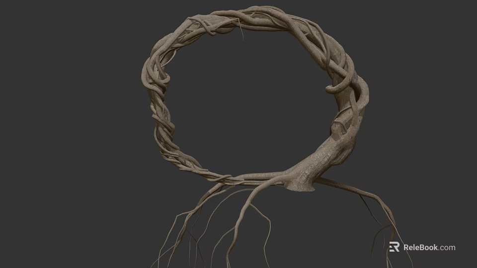 Twisted Natural Tree Roots Forming Circular Structure With Hanging Roots At Bottom 3d model 