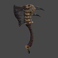 Mythic Fantasy Weapon Double Bladed Axe With Bone Metal Structure And Leather Handle