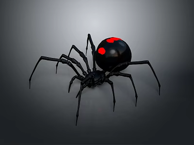 Black Spider with Red Spots on Its Abdomen in Detailed Closeup View 3d model