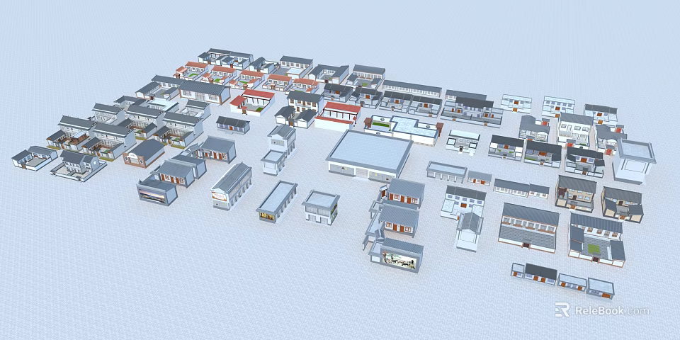 Various House Models With Different Roof Colors And Architectural Designs Layout 3d model