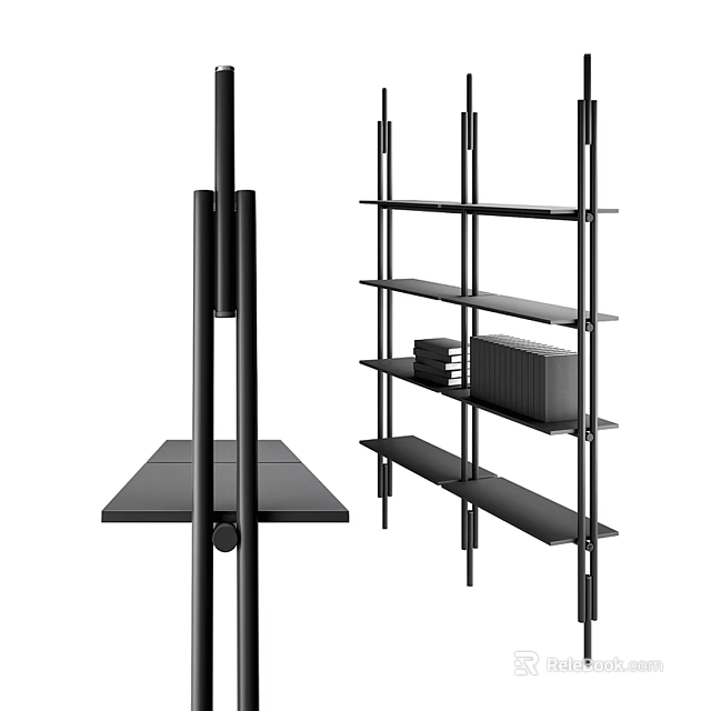 Modern Minimalist Design Shelving Unit With Black Metal Frame And Multiple Storage Shelves 3d model 