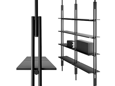 Modern Minimalist Design Shelving Unit With Black Metal Frame And Multiple Storage Shelves 3d model