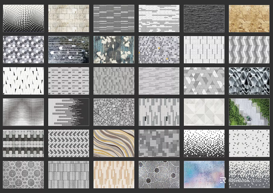 Garden Ornaments Featuring Diverse Texture Patterns Including Stone Tile And Wood Designs 3d model