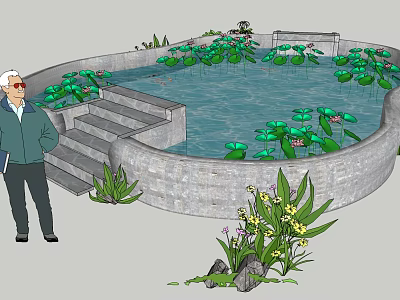 Modern Fish Pond Fish Pond Landscape Sick Goldfish Lotus Pool Playground Outdoor 3d model