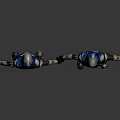 Two Futuristic Character Designs With Blue Helmets White Outfits Holding Hands Standing