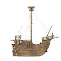 Wooden Sailing Ship Model Detailed Structure With Tall Mast Ropes And Wooden Deck Details