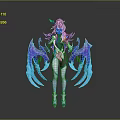 Anime Female Character With Blue And Purple Wings White Dark Outfit Long Hair High Heels