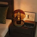 Cozy Bedroom Bedside Table With Amber Glass Lamp And Vintage Radio