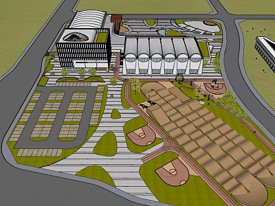 Modern Campus Building Complex Layout With Parking Lots Green Areas And Recreational Spaces 3d model