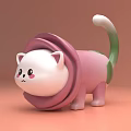 Cute Inflatable Cat Toy With White Body Pink Petal Collar And Green Tail