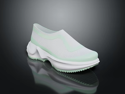 Modern Mesh Sneakers in White and Light Green with Thick Wavy Sole and Breathable Upper 3d model
