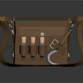 Brown Leather Shoulder Bag With Multiple Pockets Green Lining And Metal Buckles
