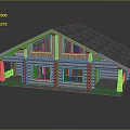 Detached Log Cabin House With Gray Roof Wooden Log Walls And Front Porch