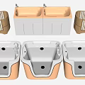 Modern Bathroom Accessories With Double Basin Washbasin White Cabinet And Wooden Storage Baskets