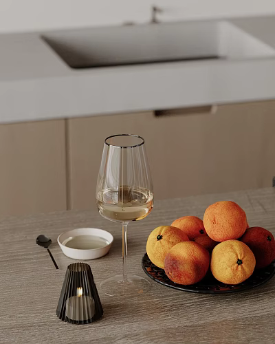 Tabletop Decorative Ornament Set With Wine Glass Peaches Bowl Spoon And Fork 3d model
