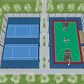 Outdoor Basketball Court Design With Green And Red Flooring And Surrounding Trees
