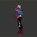 Horned 3D Character With White Hair Mask Pink Coat Black Torn Pants Large Colorful Gloves
