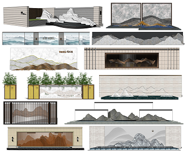 New Chinese style landscape wall proposed landscape wall 3d model