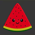 Red Watermelon Slice With Black Seeds Yellow Green Edge Smiling Face On Black Background Reflection