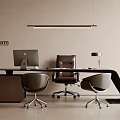 Poliform Modern Office Desk With Computer Monitor Leather Chair And Desk Lamp