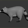 Raccoon 3D Model with Low Poly Design Gray White Body Black Markings on Dark Background