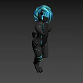 Game Movie Character With Blue Hair Glowing Yellow Eyes Dark Body Tiger Stripes Blue Lines