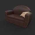 Brown Leather Two Seater Sofa With Armrests And Light Colored Pillow 3d model