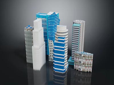 Cartoon City Skyscrapers 3D Model Scene With Colorful Modern Building Designs 3d model