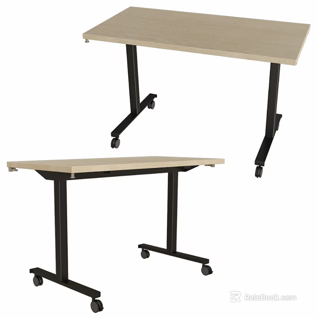 Sturdy Functional Rolling Tables With Light Colored Tabletop And Black Legs 3d model