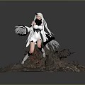 Anime Figure Display Base Featuring Rock Surface And Twisted Branches