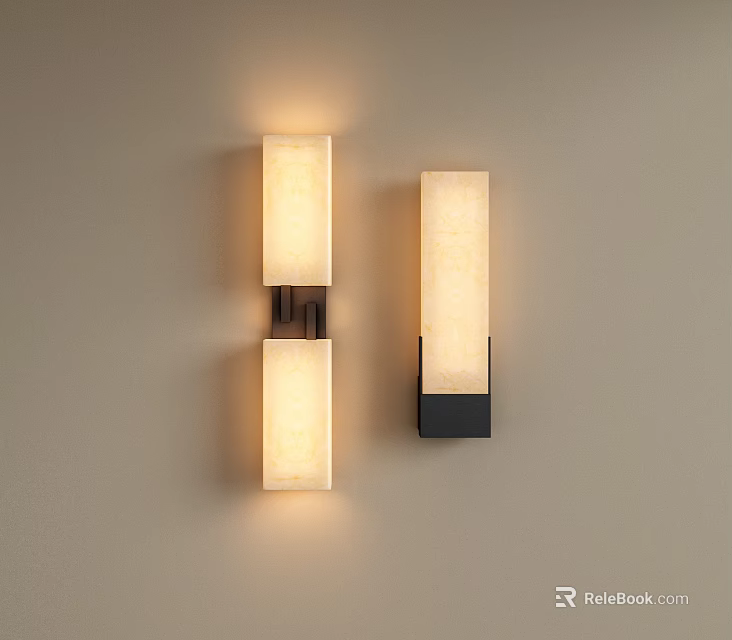 Modern Style Rectangular Wall Lamps Mounted on Beige Wall with Soft Lighting 3d model