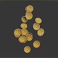 Shiny Golden Coins Living Supplies Stacked in Heaps and Scattered on Dark Glossy Surface
