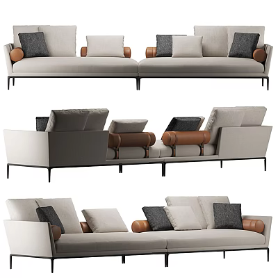 Modern Sectional Sofa With Gray Brown Upholstery Decorative Pillows And Metal Legs 3d model