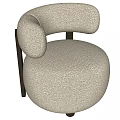 Light Colored Textured Fabric Single Sofa With Modern Rounded Arms And Wooden Legs
