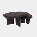 Modern Walnut Wood Dining Table With Round Top And Nesting Stacked Design Features 3d model