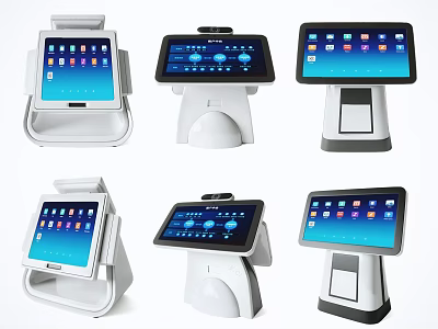 Modern Commercial POS Payment Terminals With Touchscreen Displays And Various Design Stands For Retail Use 3d model