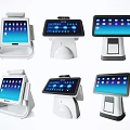 Modern Commercial POS Payment Terminals With Touchscreen Displays And Various Design Stands For Retail Use