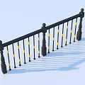 Black Railing With Yellow Decorative Accents And Vertical Metal Balusters 3d model