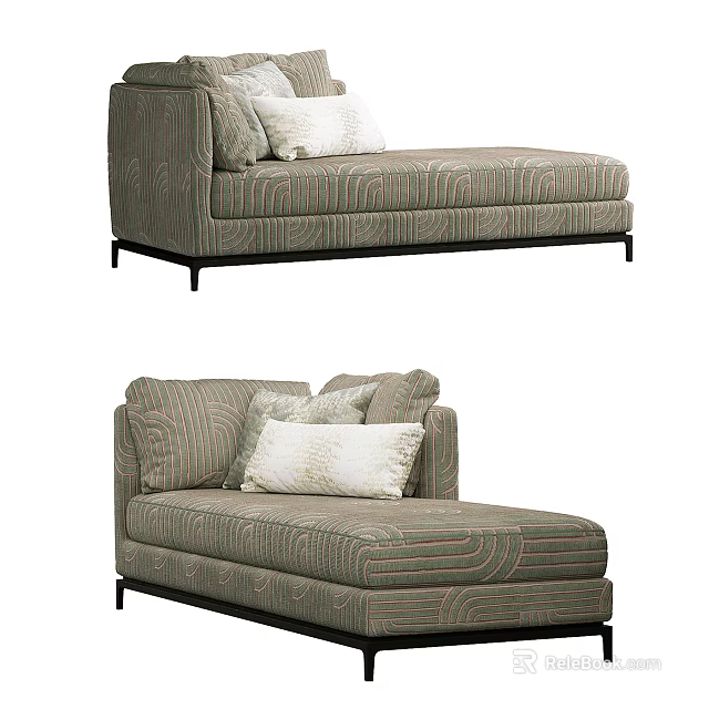 Modern Chaise Lounge With Striped Upholstery And Plush Cushions For Living Room 3d model 