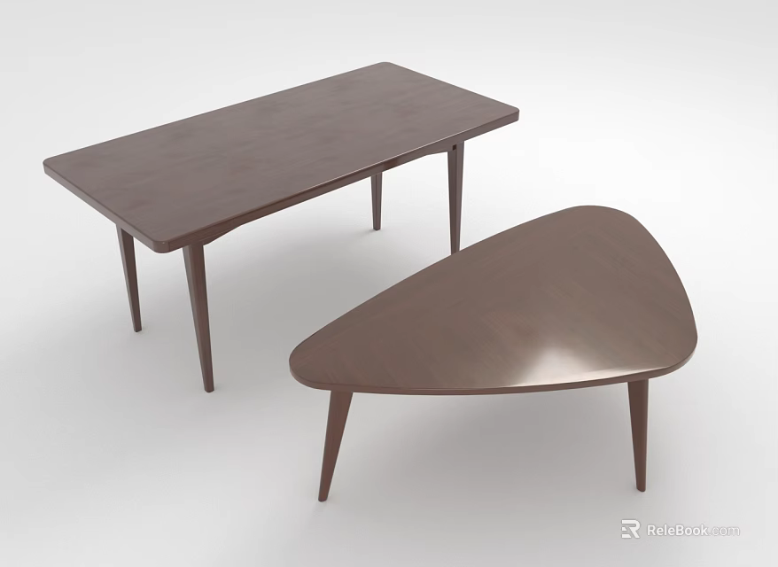 Sleek Wooden Rectangular Dining Table With Slim Legs And Matching Triangular Side Table 3d model 