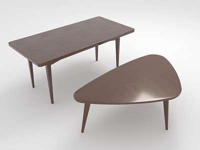 Sleek Wooden Rectangular Dining Table With Slim Legs And Matching Triangular Side Table 3d model