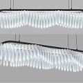 Stylish Curved Chandelier With Feather Shaped White And Gray Design And Black Frame